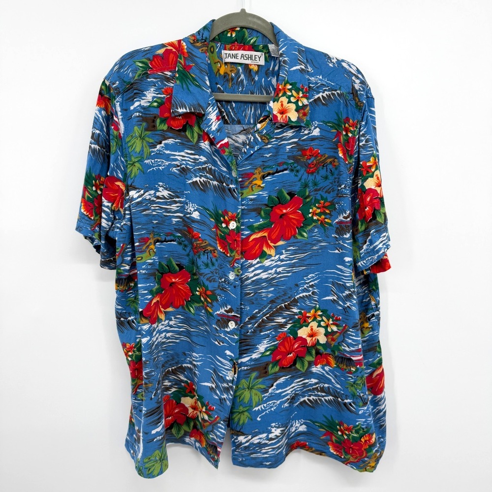 Vintage Hawaiian Top Shirt Size 2X Short Sleeve Hibiscus Resort Coastal Island